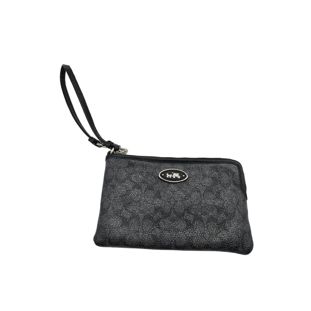 Coach Pebbled Leather Wristlet Wallet Gray with Black‎ Trim